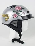 1VSR - DOT LADIES VENTED LADY RIDER SILVER MOTORCYCLE HALF HELMET BEANIE HELMETS